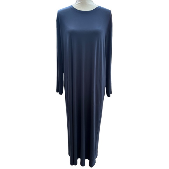 Norma Kamali Dresses & Skirts - Norma Kamali Oversized Blue Long-Sleeve Crew Neck Maxi Dress w/Pockets Size XS